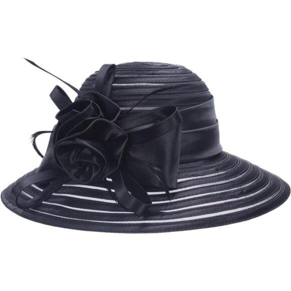 Womens Satin Ribbon Church Wedding Sun Wedding Occasion Hat - Picture 2 of 8